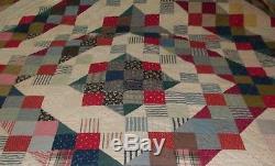 VTG Shaded 9 Patch Barn Raising Double Sided Handmade Patchwork Quilt 78 x 78