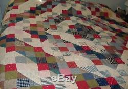 VTG Shaded 9 Patch Barn Raising Double Sided Handmade Patchwork Quilt 78 x 78