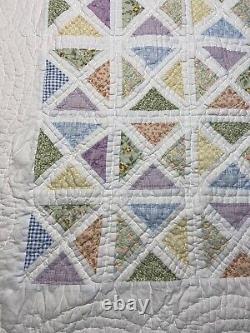 VTG Triangle Patchwork Queen Hand Quilted Blanket Quilt With 2 Shams 1994