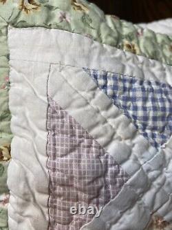 VTG Triangle Patchwork Queen Hand Quilted Blanket Quilt With 2 Shams 1994