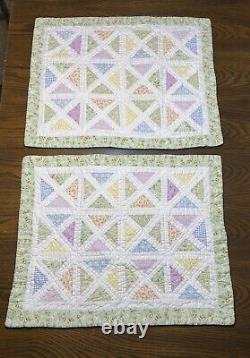 VTG Triangle Patchwork Queen Hand Quilted Blanket Quilt With 2 Shams 1994