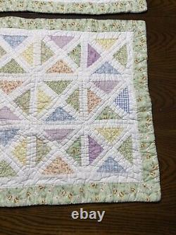 VTG Triangle Patchwork Queen Hand Quilted Blanket Quilt With 2 Shams 1994