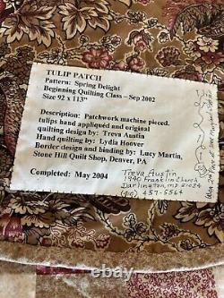 Very Nice Vintage Pieced, Appliqued & Quilted Tulip Quilt 92 x 113 (King)