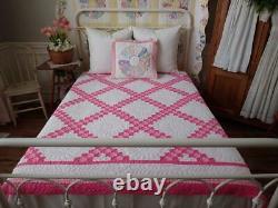 Very Pretty Romantic Cottage Vintage Pink & White Irish Chain Quilt 92x76