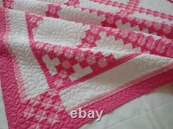Very Pretty Romantic Cottage Vintage Pink & White Irish Chain Quilt 92x76