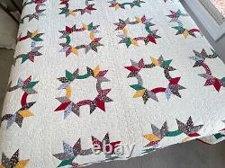 Vintage 16-Point Star Geometric Patchwork Quilt Handmade YY882