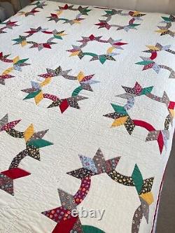 Vintage 16-Point Star Geometric Patchwork Quilt Handmade YY882