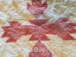 Vintage 1800's Quilt Cream and Red HANDMADE Rare Pattern 65 x 80 Stunning