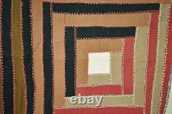 Vintage 1880s Barn Raising Log Cabin Antique Quilt EXTENSIVE HAND EMBROIDERY