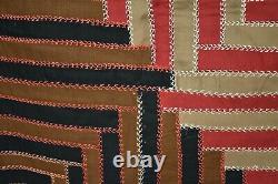 Vintage 1880s Barn Raising Log Cabin Antique Quilt EXTENSIVE HAND EMBROIDERY