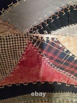 Vintage 1915 hand made crazy quilt. Quilt top Thin quilt