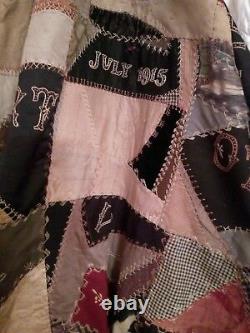 Vintage 1915 hand made crazy quilt. Quilt top Thin quilt