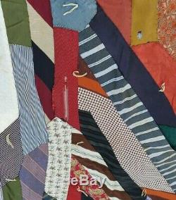 Vintage 1930's Crazy Quilt Made from Silk Neck Ties Hand Made 64 x 42