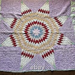 Vintage 1930's Lone Star Quilt Feed Sack Hand Stitched Muslin Backed 81 X 66