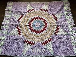 Vintage 1930's Lone Star Quilt Feed Sack Hand Stitched Muslin Backed 81 X 66