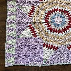 Vintage 1930's Lone Star Quilt Feed Sack Hand Stitched Muslin Backed 81 X 66