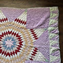 Vintage 1930's Lone Star Quilt Feed Sack Hand Stitched Muslin Backed 81 X 66