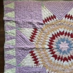 Vintage 1930's Lone Star Quilt Feed Sack Hand Stitched Muslin Backed 81 X 66