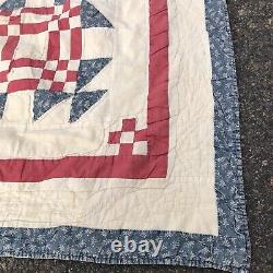Vintage 1930s 1940s Feed-sack Handmade Quilt 63x80 Patriotic