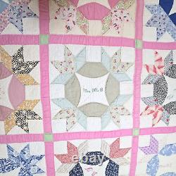 Vintage 1930s Autograph Signature Friendship Handmade Embroidered Quilt 60x80