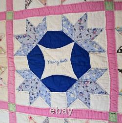 Vintage 1930s Autograph Signature Friendship Handmade Embroidered Quilt 60x80