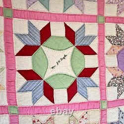 Vintage 1930s Autograph Signature Friendship Handmade Embroidered Quilt 60x80