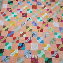 Vintage 1930s Bowtie Spool Antique Quilt Throw Feed Sack Hand Quilted 61x67