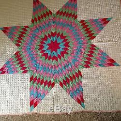 Vintage 1930s Lone Star Patchwork Quilt Handmade Art Never Used Mint Old Beauty