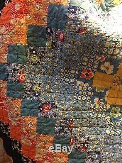 Vintage 1930s Quilt HANDMADE HAND QUILTED Around The World 101x101 Full Queen