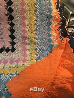 Vintage 1930s Quilt HANDMADE HAND QUILTED Around The World 101x101 Full Queen