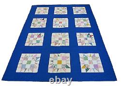 Vintage 1937 Handmade Patchwork Twin Quilt Cotton Sawtooth Star Pattern Signed