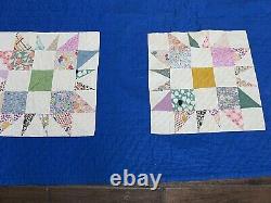 Vintage 1937 Handmade Patchwork Twin Quilt Cotton Sawtooth Star Pattern Signed