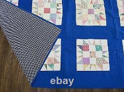 Vintage 1937 Handmade Patchwork Twin Quilt Cotton Sawtooth Star Pattern Signed