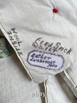 Vintage 1940 Handmade Label Antique Quilt w Maker's Tag, Date Esther Lambrecht