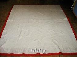 Vintage 1940's Handmade Quilt Tulip Pattern Cotton Red & Yellow 81x67 Stains