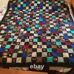 Vintage 1940's Wool Patchwork Quilt With Hand Embroidery 56 x 69