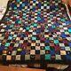 Vintage 1940's Wool Patchwork Quilt With Hand Embroidery 56 X 69