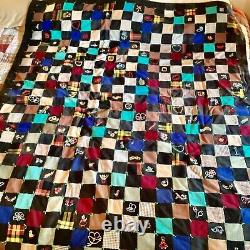 Vintage 1940's Wool Patchwork Quilt With Hand Embroidery 56 x 69