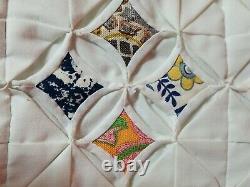 Vintage 1940s Beautiful Multicolor Cathedral Window Quilt Handmade 89 x 78