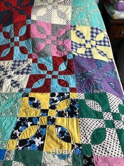 Vintage 1940s Idaho Block All Hand Made 70X84 Never Washed, Hung For Display