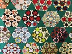 Vintage 1940s Seven Sisters Star Quilt Colorful 84 x 66 Hand Quilted