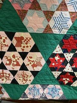 Vintage 1940s Seven Sisters Star Quilt Colorful 84 x 66 Hand Quilted