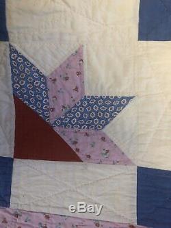 Vintage 1950 Quilt Hand Made Stitched Pink 79 X 73 Marriage Quilt Pieced Date On