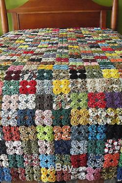 Vintage 1950's Hand Made YoYo Quilt made with Brunschwig & Fils Textile Fabrics