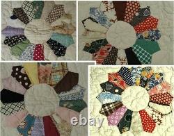 Vintage 1950's Hand Stitched Quilt Dresden Plate Estate Sale find 67x84 Homemade