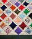 Vintage 1950's Handmade Cathedral Window Quilt Blanket 83 X 69 Inches Awesome
