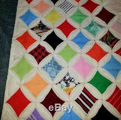 Vintage 1950's Handmade CATHEDRAL WINDOW QUILT BLANKET 83 x 69 inches AWESOME