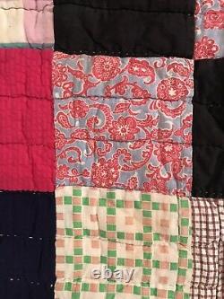 Vintage 1950s Block Quilt Colorful 82 x 70 Mid-Century Fabrics MCM