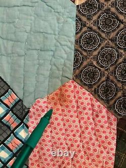 Vintage 1950s Colorful Quilt 66 x 74 Handmade Quilted Feedsack Back