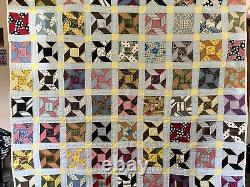 Vintage 1950s Spinning Windmills Quilt Colorful 76 x 68 Hand Quilted